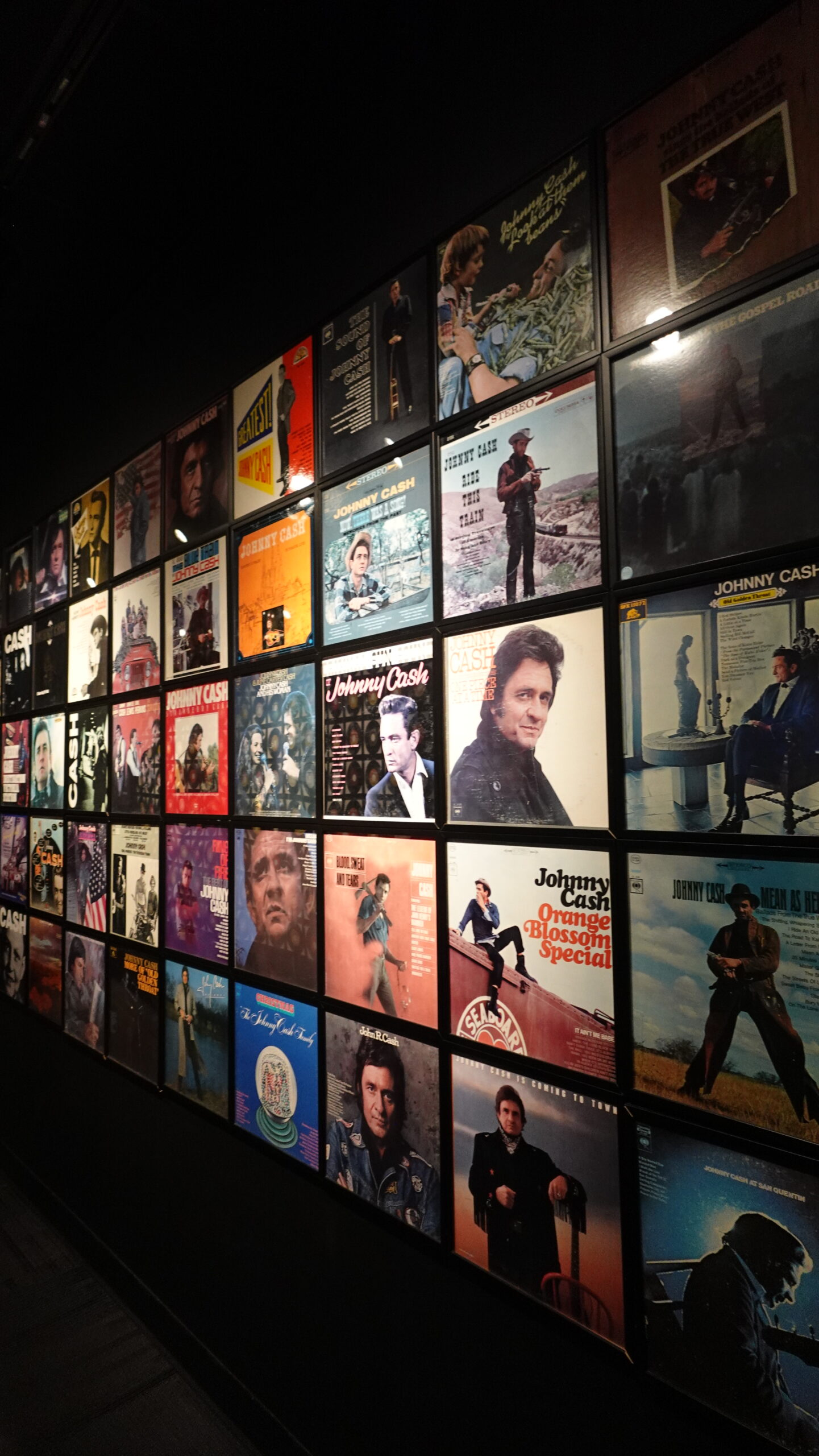 Johnny Cash museum in Nashville. Shows a wall of albums